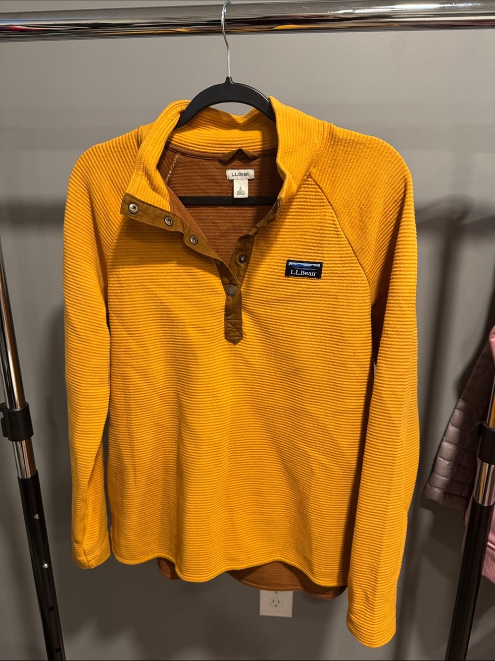 L.L. Bean women’s mustard Yellow Zip‑Placket Thermal Sweater